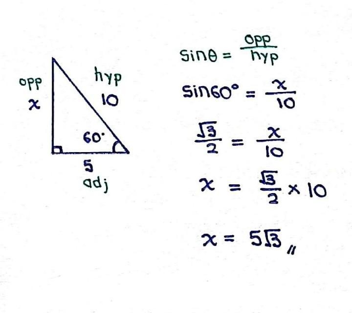 A right triangle is shown with an angle that measures 60 degrees. The leg adjacent-example-1