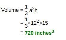 15 in. 12 in. Bh A formula for the volume of a pyramid is V = 3 . which expression-example-1