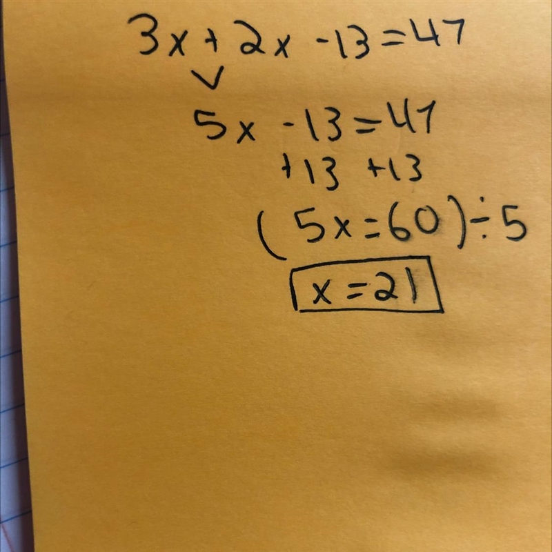 3x+2x-13=47 solve for x please show all the steps-example-1