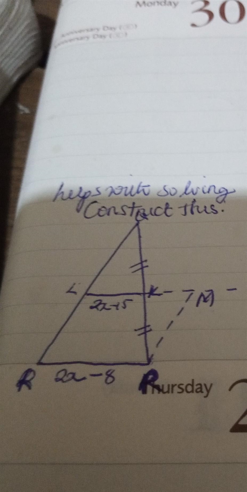 Select the correct equation and correct answer to solve for x using the triangle below-example-1