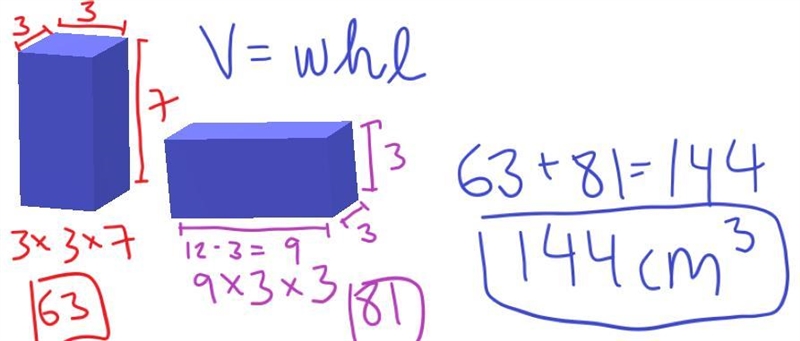 Find the volume of the irregular figure. 3 cm 3 cm [?] cm 9 cm 7 cm 3 cm 3cm 12 c-example-1