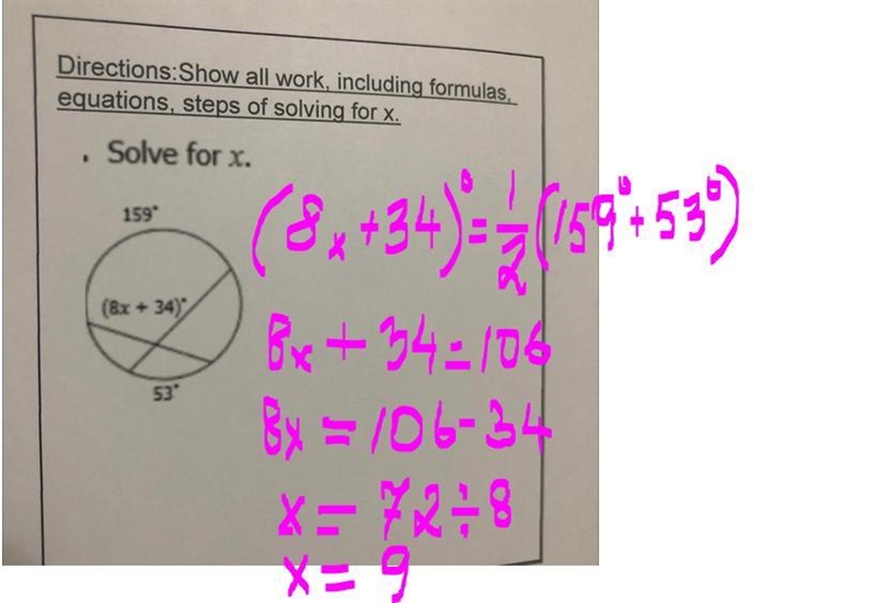 How to show work on this one topic is angles formed by 2 chords and secants-example-1