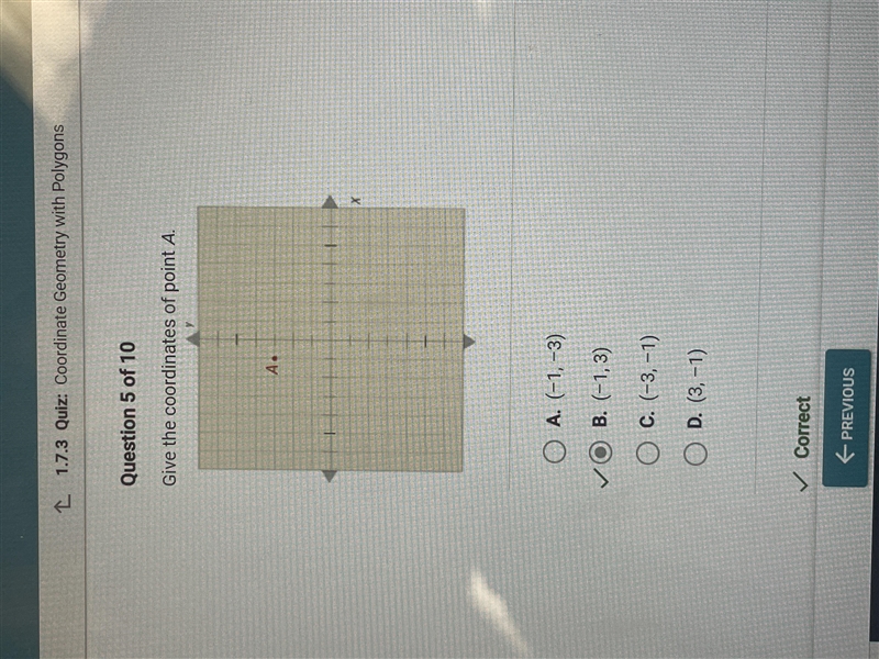 The coordinates of point Care A. (3,-1) B. (1, -3) C. (3,1) D. (-3,1) E. (-3,-1)-example-1