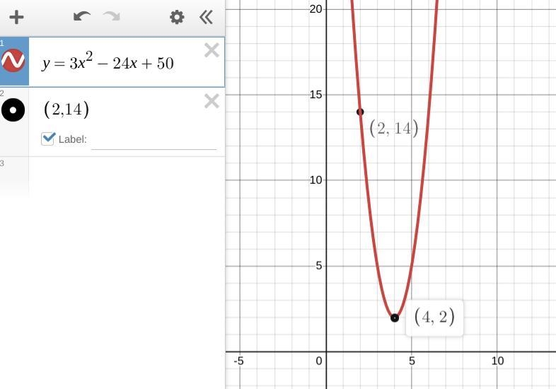 What is the equation in the standard form of a parabola with a vertex of (4,2) that-example-1