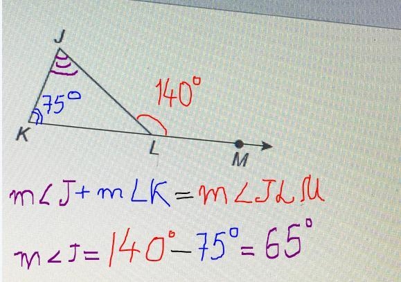 The measure of ZJLM is 140°. The measure of ZJKL is 75°. What is the measure of ZKJL-example-1