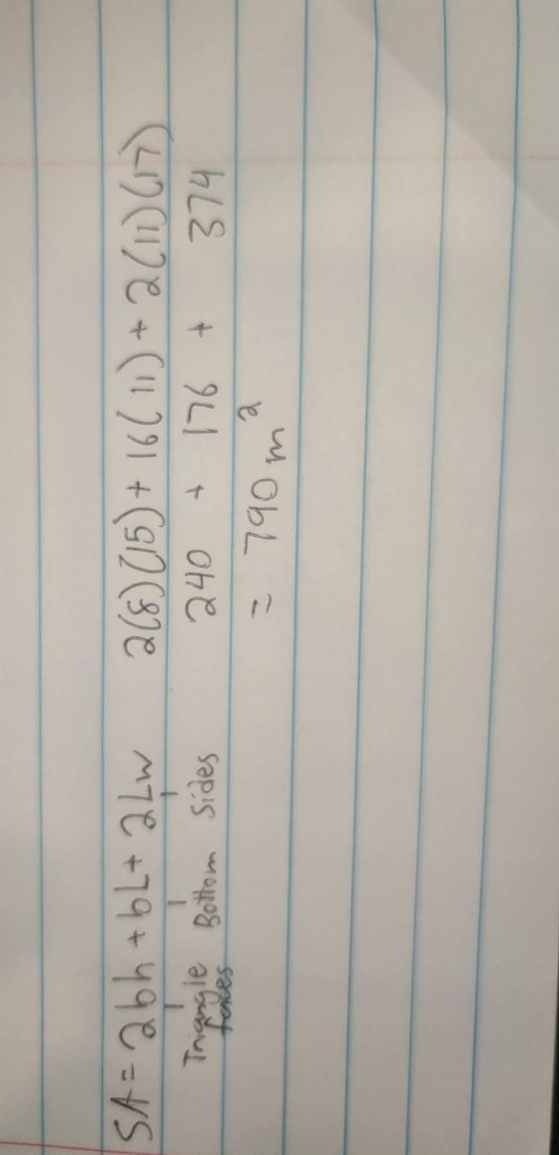 Use the net as an aid to compute the surface area of the triangular prism.-example-1