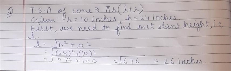 Find the total service area of this cone. leave your answer in terms of pi. r=10in-example-1