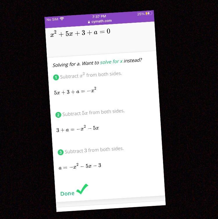 1. Discriminate the solutions of the following quadratic equations. (1) x^2+5x+3+a-example-1