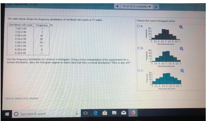 Use the frequency distribution to construct a histogram. Using a loose interpretation-example-1