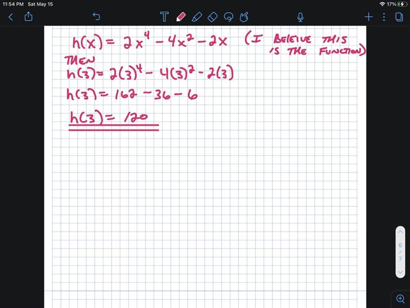 If h(x) = 2x4 - 4x2 - 2x, then h(3)=-example-1