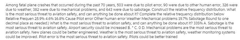 2.2.31 Among fatal plane crashes that occurred during the past 70 years, 217 were-example-1