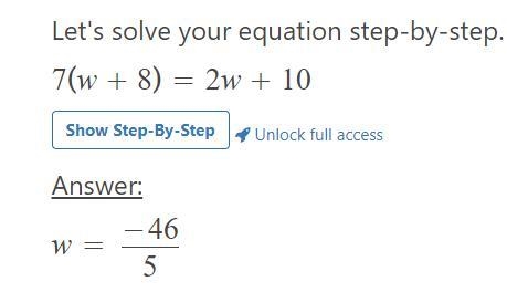 7 (w+8) = 2w+10 What is the value of w makes the equation true? Enter the answer in-example-1