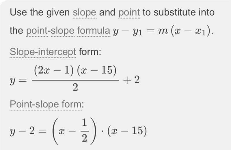 Determine whether the ordered pair is a solution of the linear equation. y=x-1/2,(15,-2)-example-1