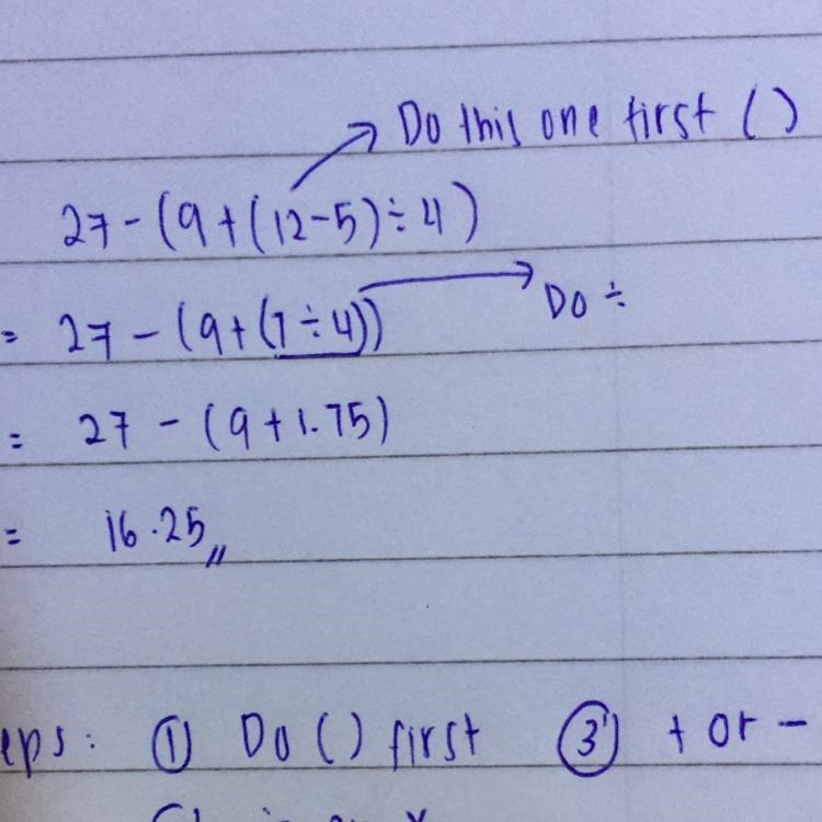 Simplify 27-{ 9+(12-5)÷4} with solution​-example-1