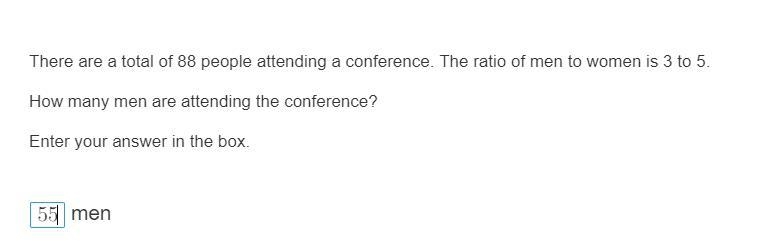 There are a total of 88 people attending a conference. The ratio of men to women is-example-1