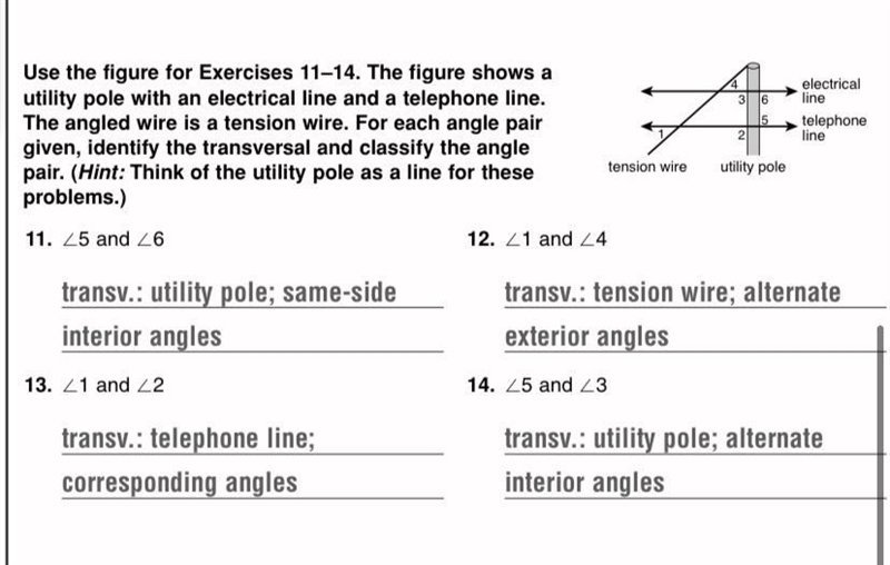 The figure shows a utility pole with an electrical line and a telephone line. The-example-1