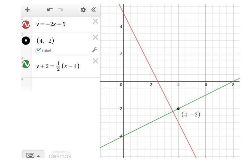 Find the equation of the line that contains the point (4, -2) and is perpendicular-example-1