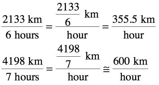 Which is the lower rate? (a) 2,133 km in 6 hours (b) 1,498 km in 7 hours-example-1