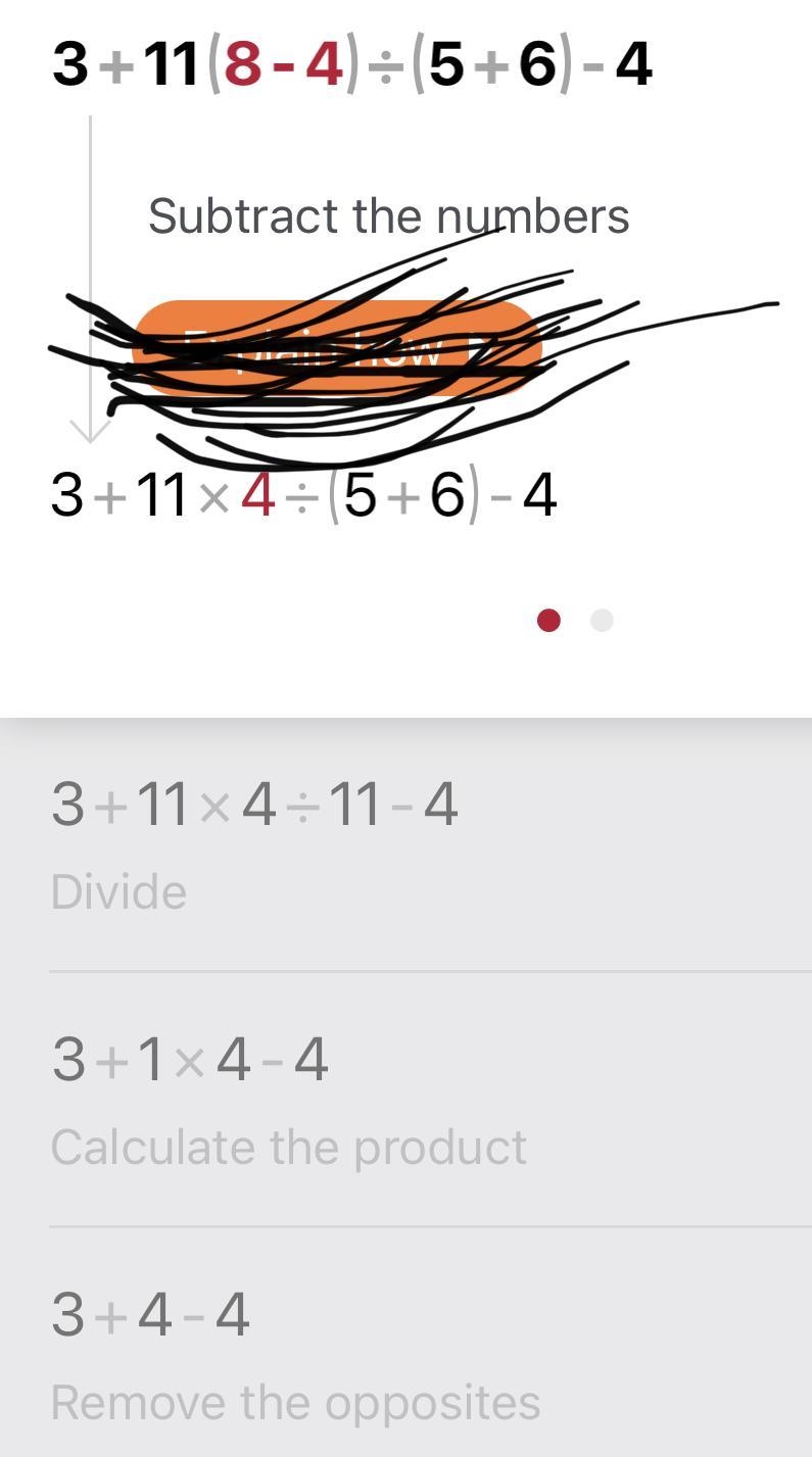 3 + 11 . (8 - 4) ÷ (5 + 6) - 4-example-1