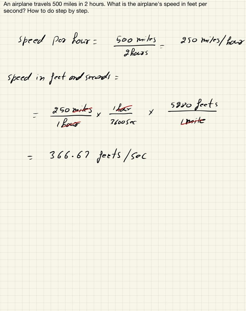 An airplane travels 500 miles in 2 hours. What is the airplane's speed in feet per-example-1