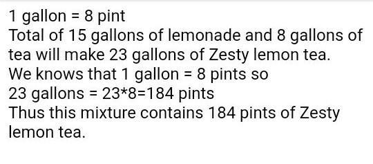 A soft drink company bottles and sells lemon iced tea. They mix 15 gallons of lemonade-example-1