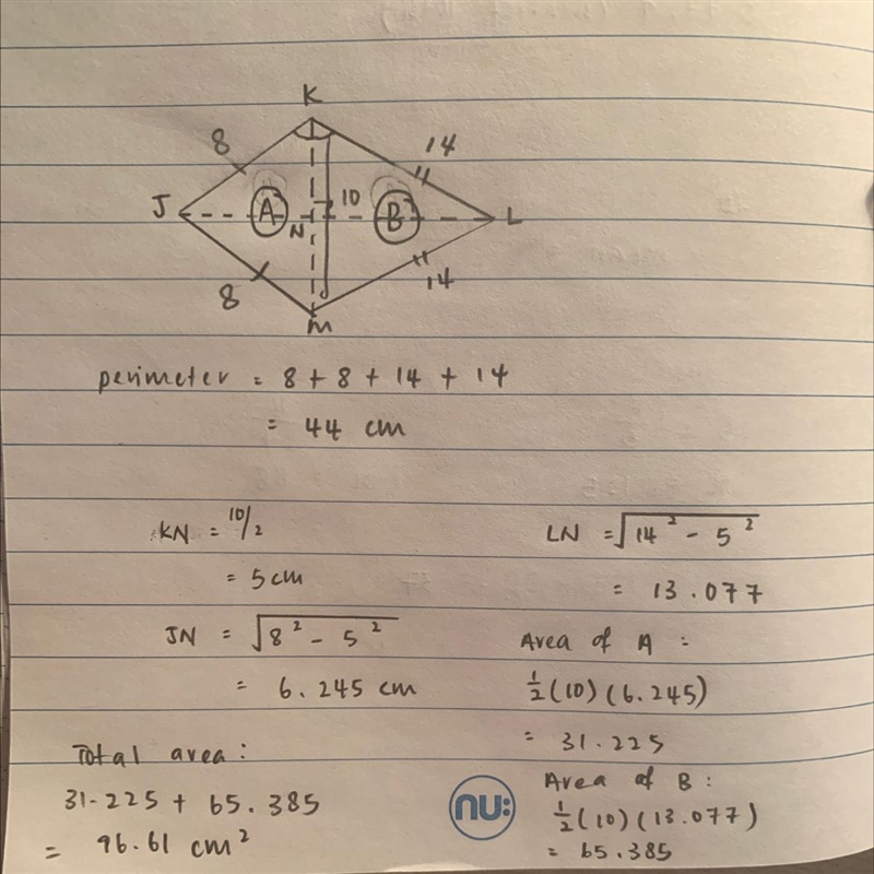 Find the perimeter and area of the kite. pls​-example-1