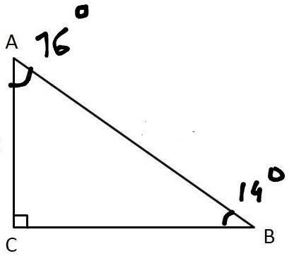 In right triangle ABC, A = 76° , a = 13 , and ∠C is the right angle. Solve the triangle-example-1