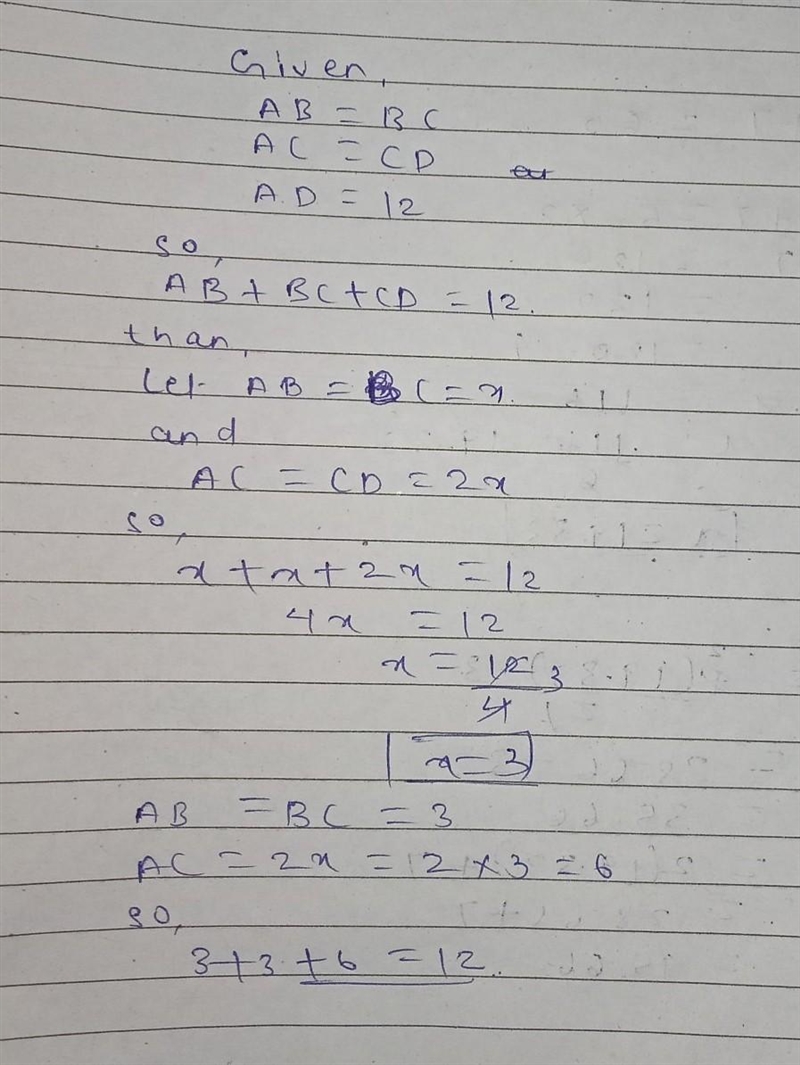 Use the following information to find the following lengths. Given: AB ≅ BC, AC ≅ CD-example-1