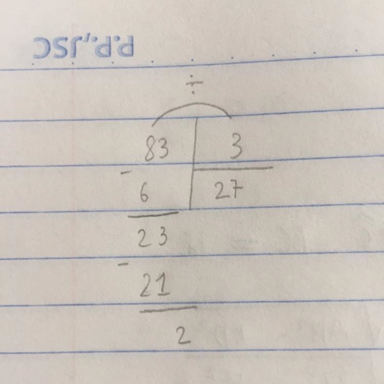 83 devided by 3, with remainders-example-1