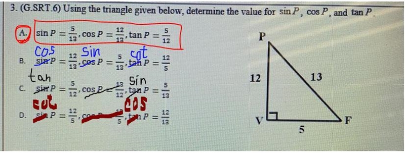 3. (G.SRT.6) Using the triangle given below, determine the value for sin P, cos P-example-1