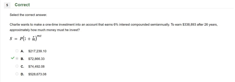 Charlie wants to make a one time investment into an account that earns 6% interest-example-1