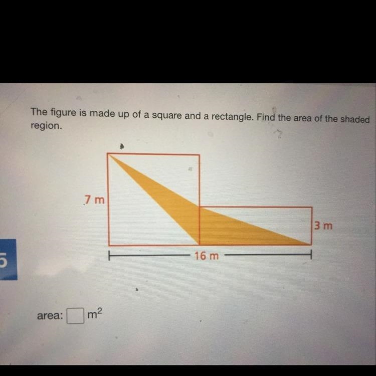 The figure is made up of a square and a rectangle. Find the area of the shaded region-example-1