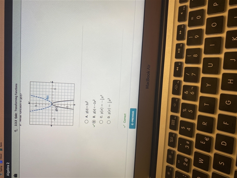 The function g(x) is a transformation of the quadratic parent function, f(x) What-example-1