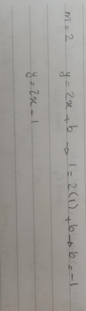 Find an equation of the line that satisfies the given conditions Through (1, 1); parallel-example-1