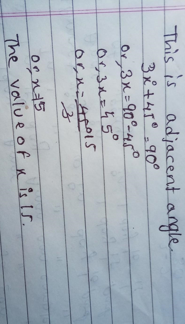 Tell whether the angles are adjacent or vertical. Then find the value of x-example-1