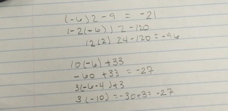 Which expression is equal to 27 when x = -6? A (-x)2 - 9 B (-2x)2 - 120 C 10(-x) +33 D-example-1