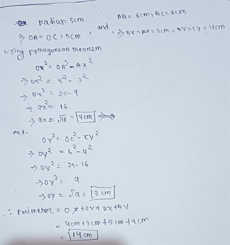 The radius of a circle with centre O is 5 cm. The lengths of the chords AB and BC-example-1