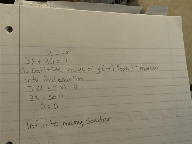 Solve the system of equations by substitution. y = -X 3x + 3y = 0-example-1