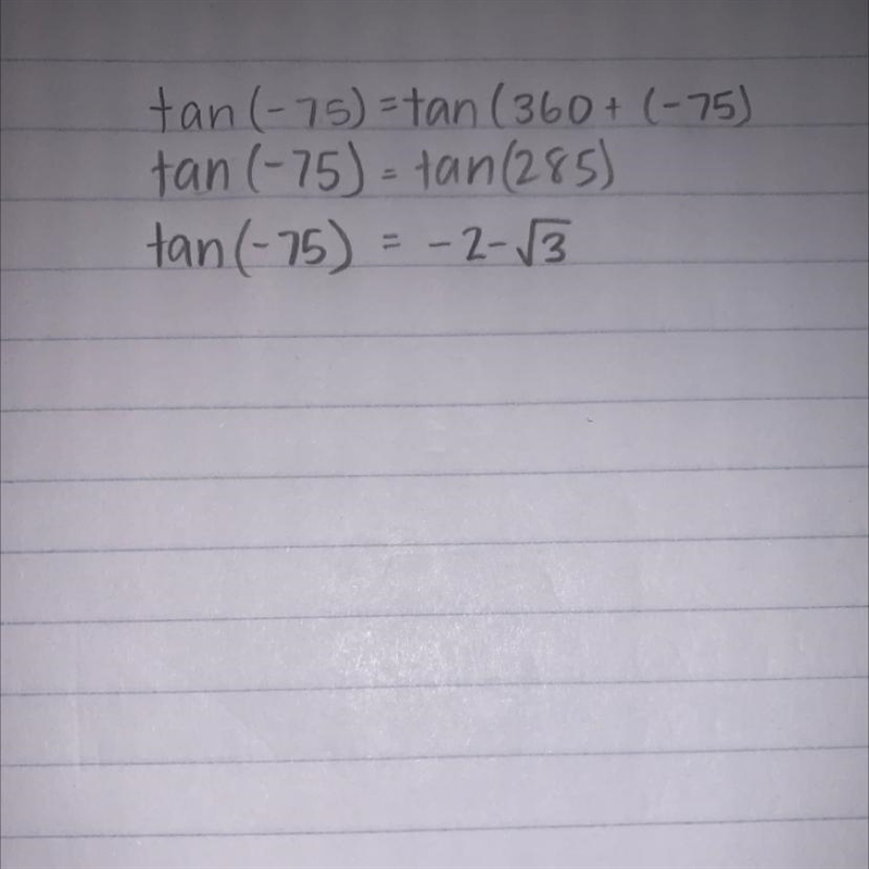 Find the exact value of tan -75​-example-1