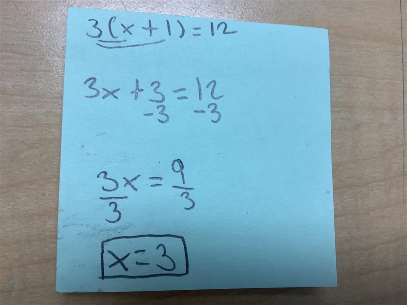 Find the x of =3(x+1)=12-example-1