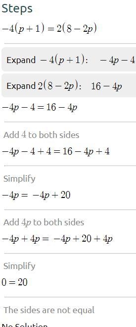 -4(p + 1) = 2(8 --2p) Step by step explanation please-example-1