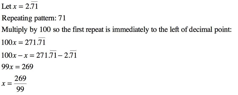 Write 2.71 repeating as a simplified fraction. 271/100 is wrong-example-1