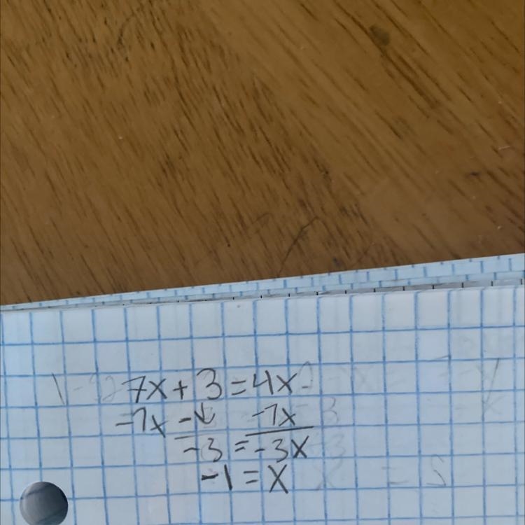 Solve the equation 7x + 3 = 4x-example-1