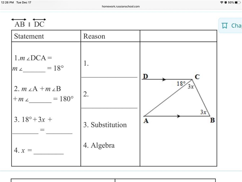 Find the value of x by filling in the blanks in the provided statement-reason solution-example-1