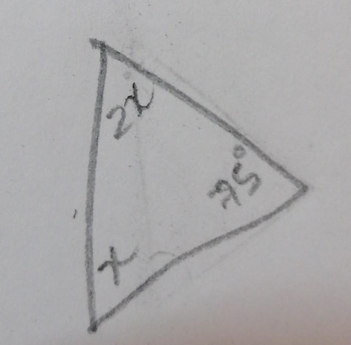 in the triangle below, find the measurements of the unknown angles. 75 - O A. 750, 105° O-example-2