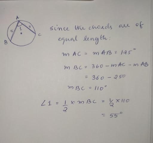 The measure of ∠1 = a. 110 b. 62.5 c. 55-example-1