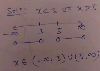 The graph of x < 3 or x > 5 would look like: ​-example-1