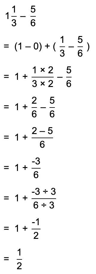 What is the difference of 1 and 1/3 and 5/6??-example-1