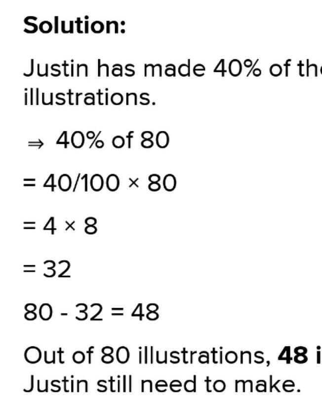 justin needs to make 80 illustrations for an art book. He has made 40% of that illustrations-example-2