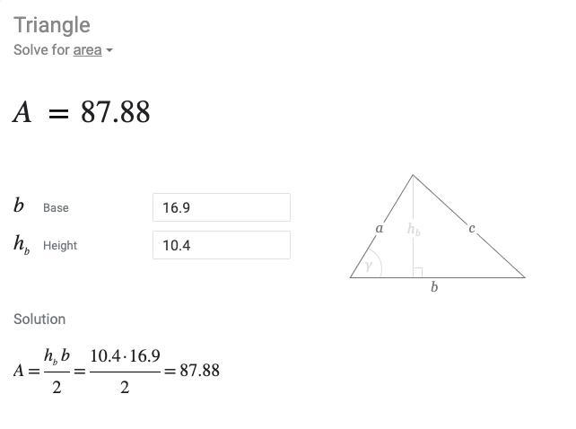 Find the area of the triangle 10.4 ft 16.9 ft = DO NOT ROUND & PLS ONLY ANSWER-example-1